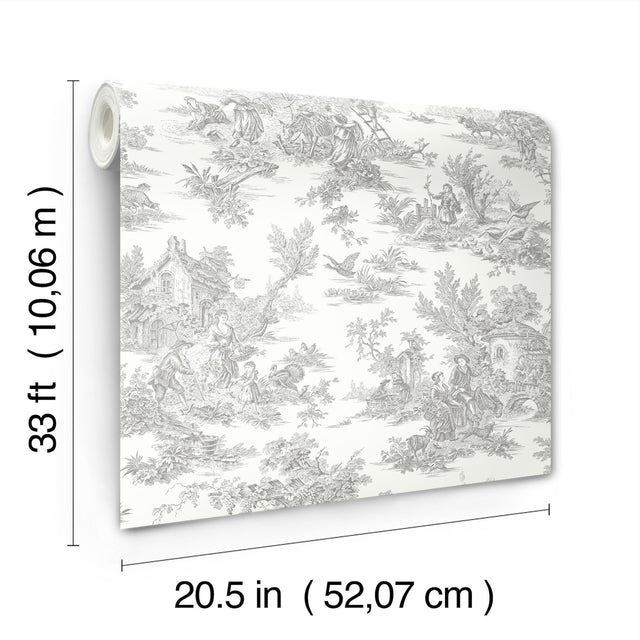 Campagne Toile Grey Wallpaper with Traditional Pastoral Toile Pattern - York RT7940