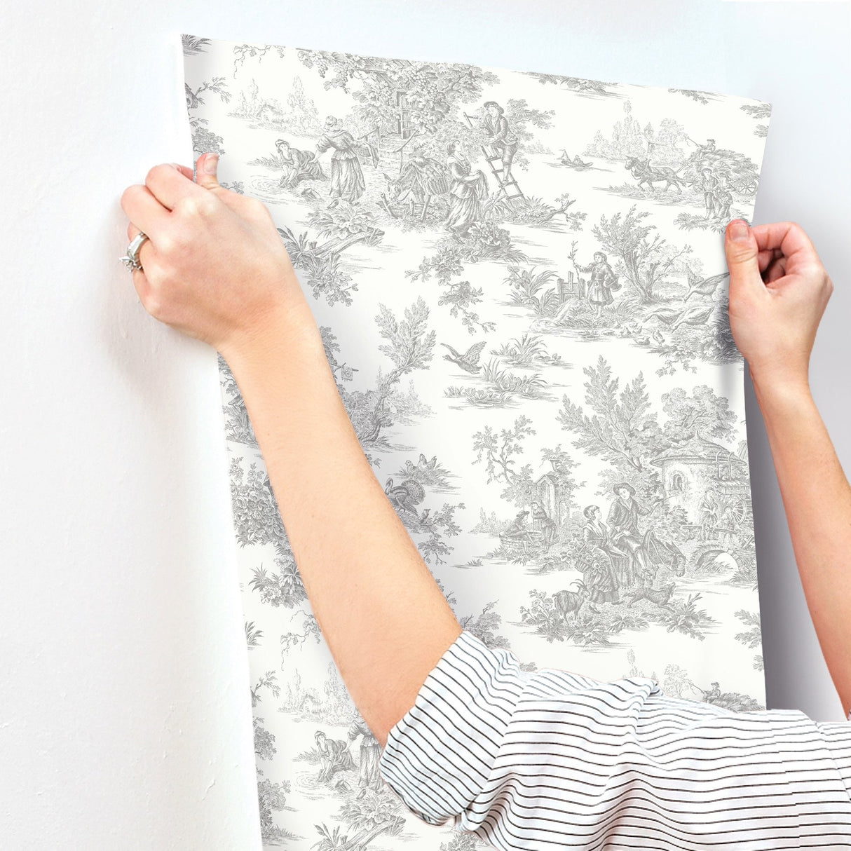 Campagne Toile Grey Wallpaper with Traditional Pastoral Toile Pattern - York RT7940
