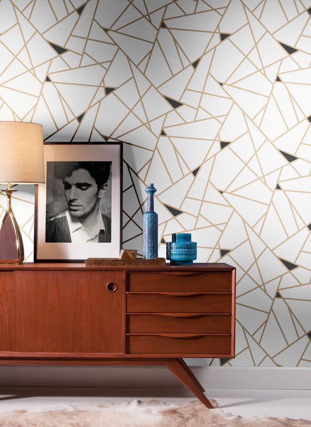Prismatic Gold & Black Geometric Sure Strip Wallpaper - York RY2702