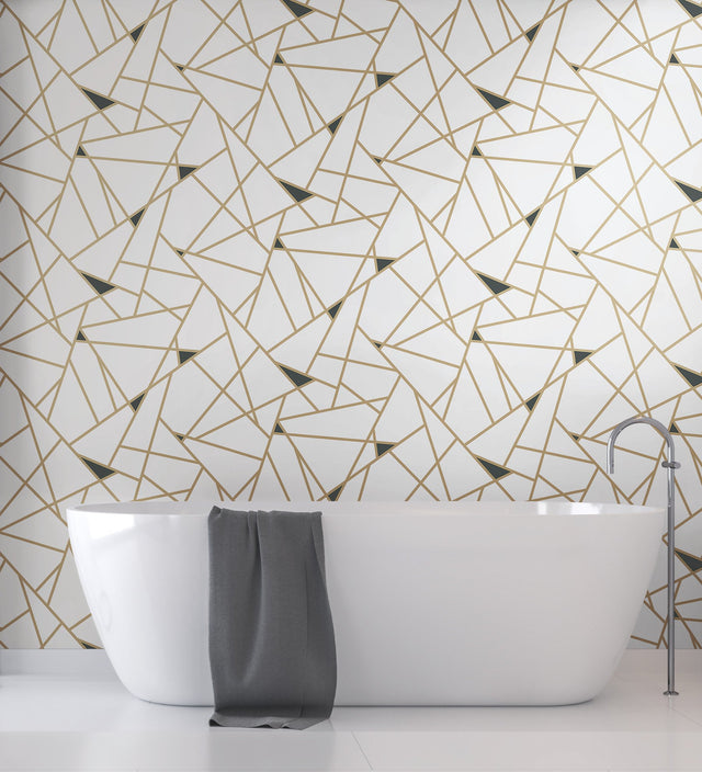 Prismatic Gold & Black Geometric Sure Strip Wallpaper - York RY2702