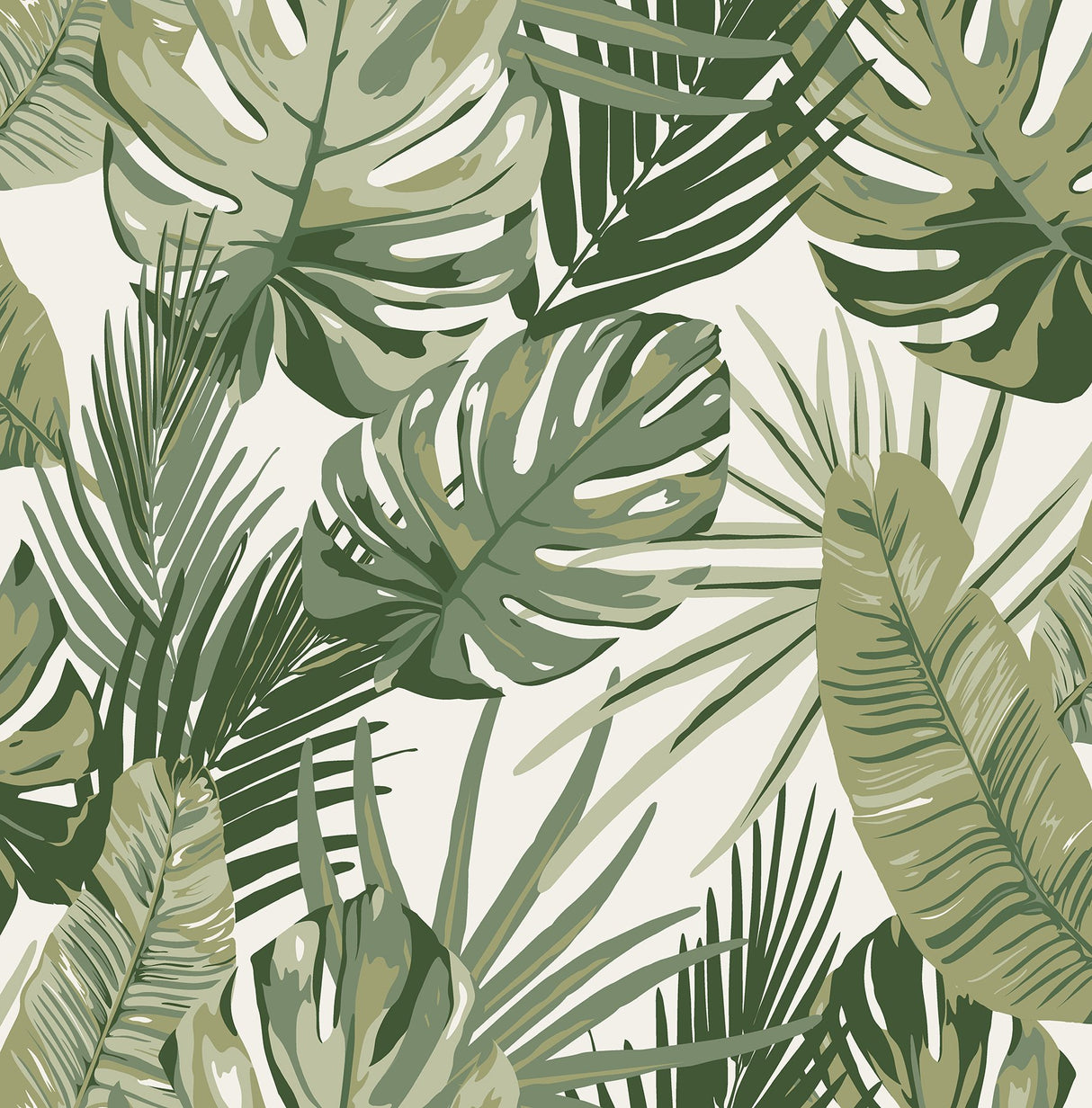 Palmero Green Peel & Stick Wallpaper with Tropical Botanical Leaf Pattern - NuWallpaper RZS4520