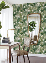 Palmero Green Peel & Stick Wallpaper with Tropical Botanical Leaf Pattern - NuWallpaper RZS4520