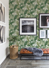 Palmero Green Peel & Stick Wallpaper with Tropical Botanical Leaf Pattern - NuWallpaper RZS4520