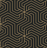 Ramsey Black Geometric Peel & Stick Wallpaper with Metallic Art Deco Pattern - Brewster RZS4526