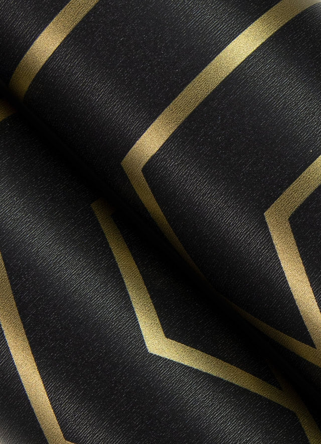 Ramsey Black Geometric Peel & Stick Wallpaper with Metallic Art Deco Pattern - Brewster RZS4526
