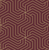 Ramsey Burgundy Peel & Stick Wallpaper with Gold Geometric Art Deco Motif - RZS4527