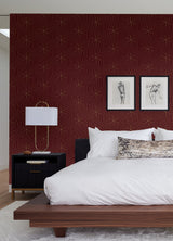 Ramsey Burgundy Peel & Stick Wallpaper with Gold Geometric Art Deco Motif - RZS4527