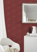 Ramsey Burgundy Peel & Stick Wallpaper with Gold Geometric Art Deco Motif - RZS4527