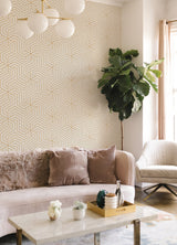 Ramsey Cream Peel & Stick Wallpaper with Glam Geometric Art Deco Pattern - Rachel Zoe x NuWallpaper RZS4528