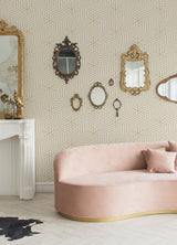 Ramsey Cream Peel & Stick Wallpaper with Glam Geometric Art Deco Pattern - Rachel Zoe x NuWallpaper RZS4528