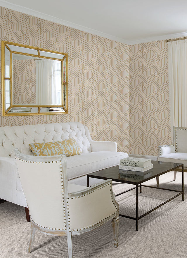 Ramsey Cream Peel & Stick Wallpaper with Glam Geometric Art Deco Pattern - Rachel Zoe x NuWallpaper RZS4528