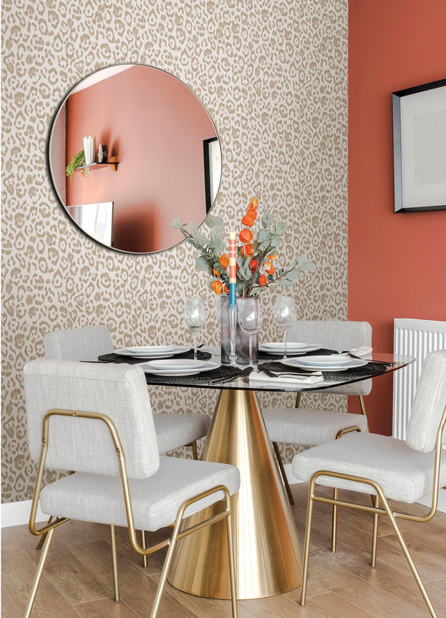 Marlowe Taupe Peel & Stick Wallpaper with Leopard Animal Print - Brewster RZS4533