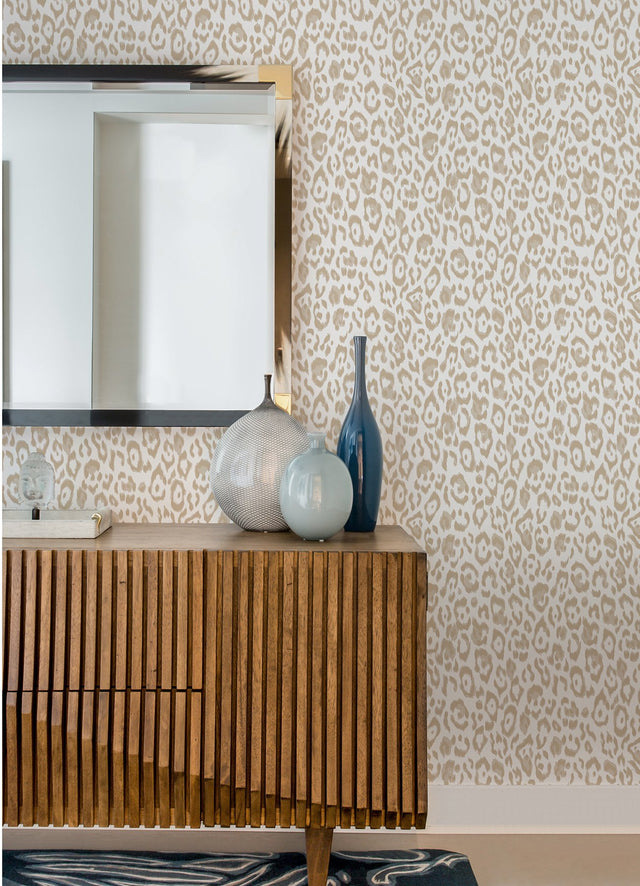 Marlowe Taupe Peel & Stick Wallpaper with Leopard Animal Print - Brewster RZS4533