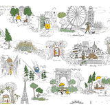Rifle Paper Co. Travel Sketches Yellow Globetrotter Premium Peel & Stick Wallpaper, 27 in x 20 ft roll
