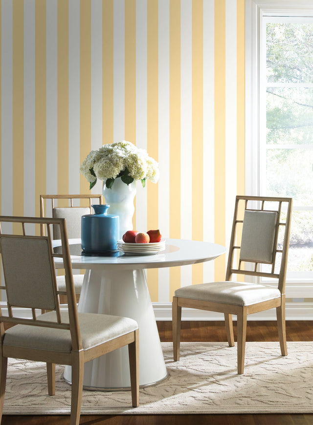 3-in Stripe Yellow Wallpaper with Matte Transitional Stripes - York SA9178