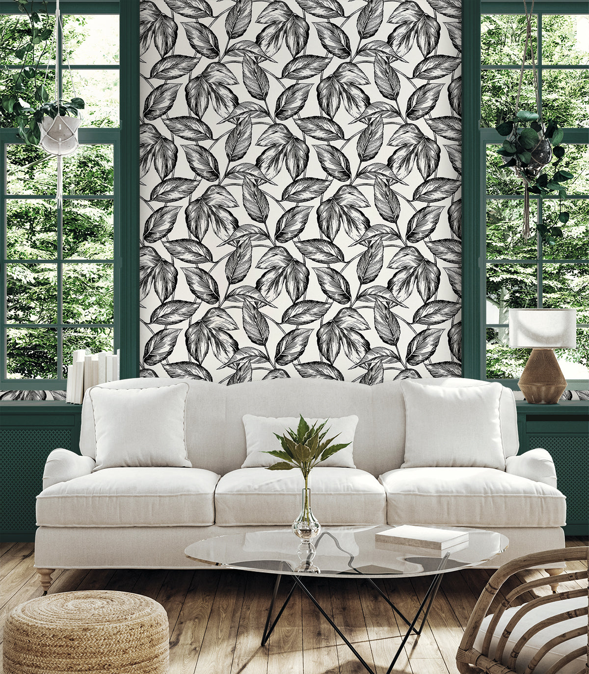 Beckett Sketched Leaves Volcanic Black by Summer House Sketched Botanical Leaves Wallpaper – Seabrook Designs SC20000