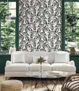Beckett Sketched Leaves Volcanic Black by Summer House Sketched Botanical Leaves Wallpaper – Seabrook Designs SC20000