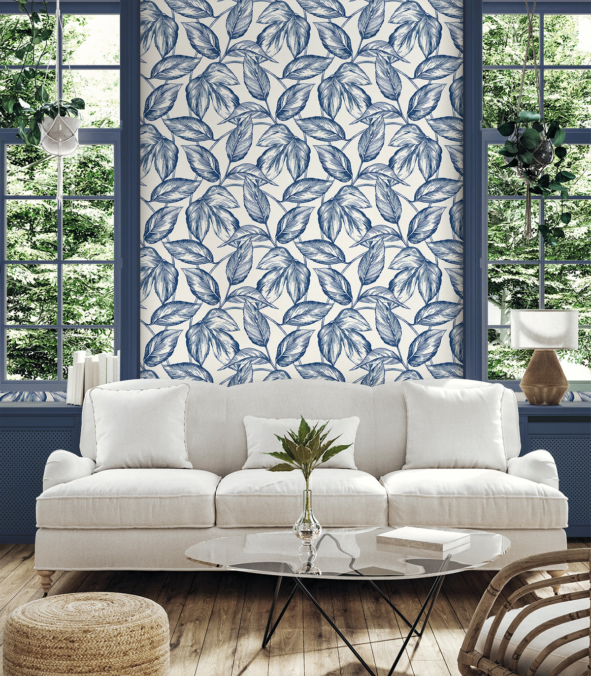 Beckett Sketched Leaves Blueberry Hill by Summer House Sketched Leaf Botanical Wallpaper – Seabrook Designs SC20002