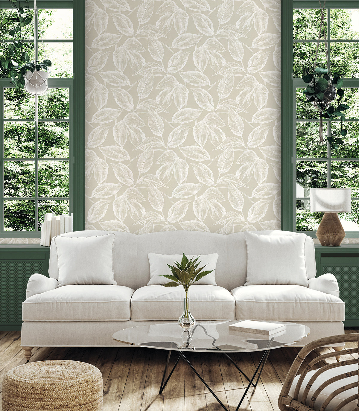 Beckett Sketched Leaves Oat by Summer House Botanical Wallpaper – Seabrook Designs SC20005