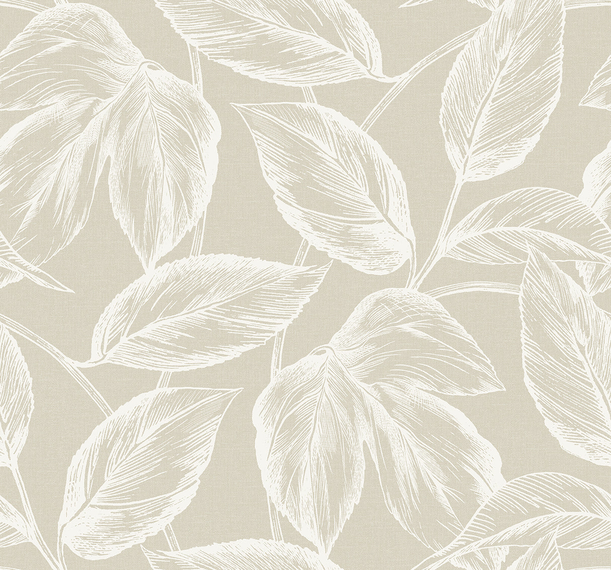 Beckett Sketched Leaves wallpaper in Oat with matte finish