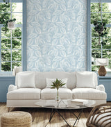 Beckett Sketched Leaves Baby Blue by Summer House Botanical Wallpaper – Seabrook Designs SC20022