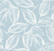 Beckett Sketched Leaves wallpaper in baby blue with white sketched leaf branches, matte finish