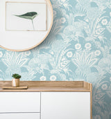 Suvi Palm Grove Sky Blue by Summer House Botanical Wallpaper – Seabrook Designs SC20112