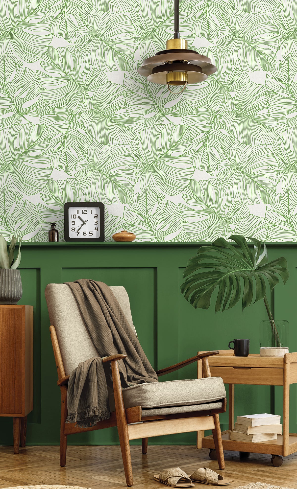Tarra Monstera Leaf Hill Green by Seabrook Designs Tropical Botanical Wallpaper – Seabrook Designs SC20204