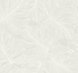 Tarra Monstera Leaf wallpaper in White Sand with overlapping tropical monstera leaves in a matte finish.