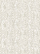 Neutral beige botanical leaf wallpaper with a matte finish and straight match pattern.