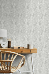 Kira Leaf Husk Harbor Grey by Summer House Botanical Leaf Wallpaper – Seabrook Designs SC20308