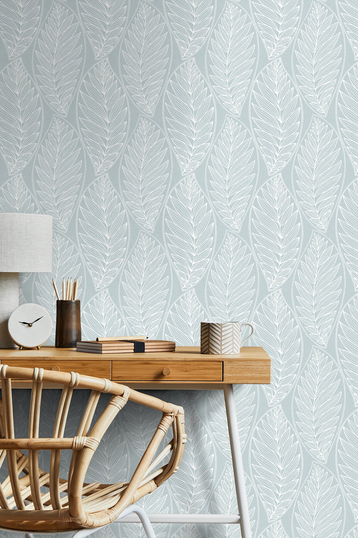 Kira Leaf Husk Cape Blue by Summer House Botanical Leaf Wallpaper – Seabrook Designs SC20312