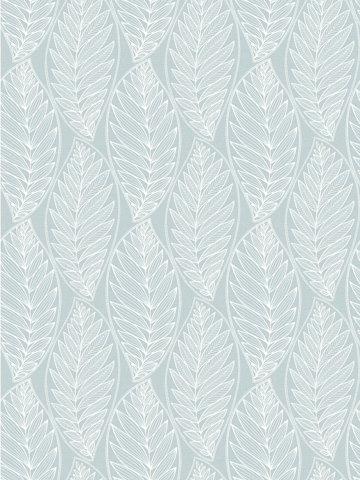 Cape blue coastal botanical leaf wallpaper with white leaf silhouettes (Kira Leaf Husk by Seabrook Designs).
