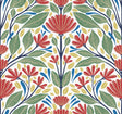 Carmela Folk Floral wallpaper with red folk flowers and green leaves on a light background
