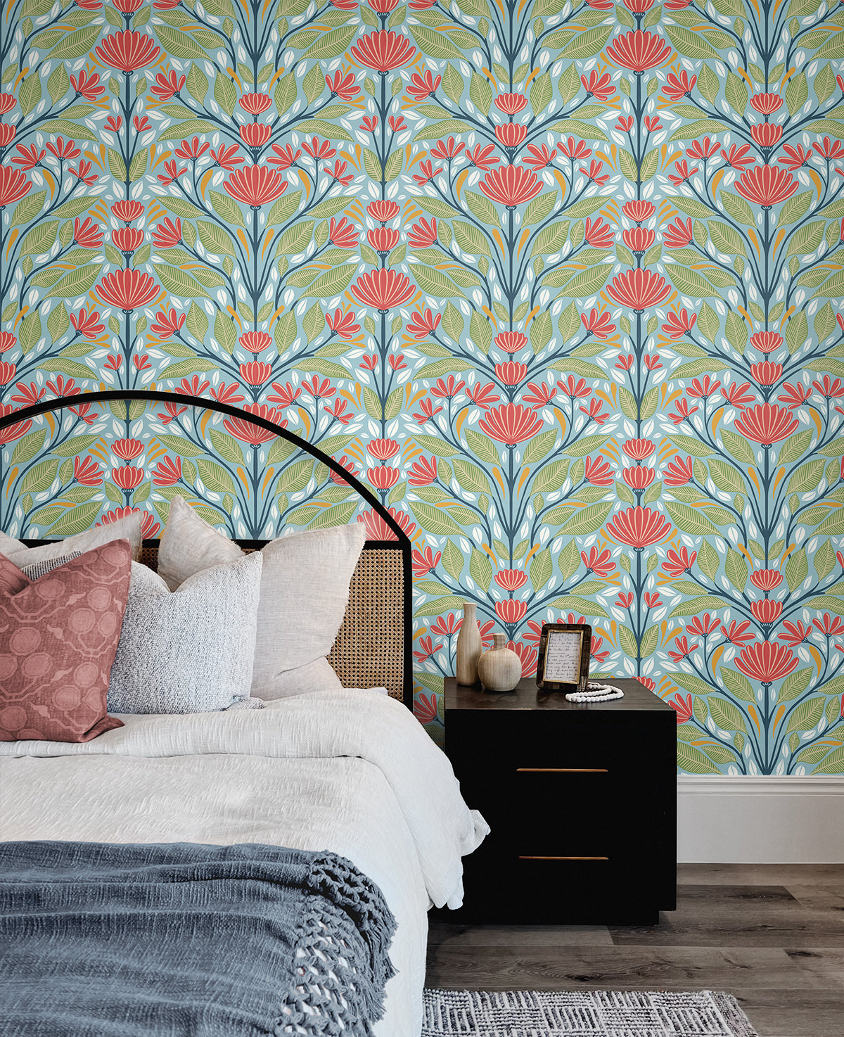 Carmela Folk Floral Summer Garden by Summer House Floral Wallpaper – Seabrook Designs SC20604
