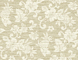 Coastal floral wallpaper in saddle tan and cream with a subtle textured ground