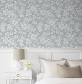 Juno Island Floral Fantasy Blue by Summer House Floral Vinyl Wallpaper – Seabrook Designs SC20812