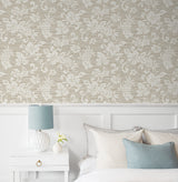 Juno Island Floral Balanced Beige by Summer House Coastal Floral Vinyl Wallpaper – Seabrook Designs SC20815