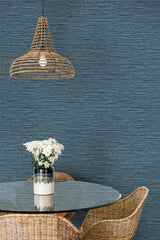 Isla Faux Jute Bay Blue by Summer House Faux Grasscloth Wallpaper – Seabrook Designs SC20902