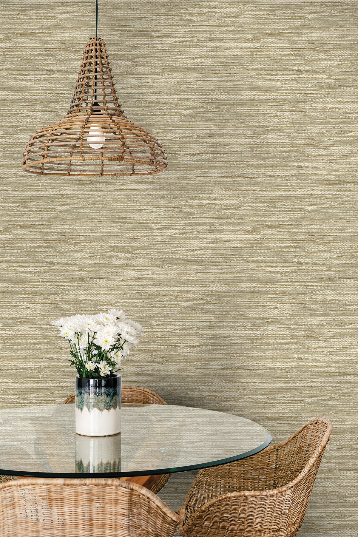 Isla Faux Jute Saddle Tan by Summer House Faux Grasscloth Vinyl Wallpaper – Seabrook Designs SC20905