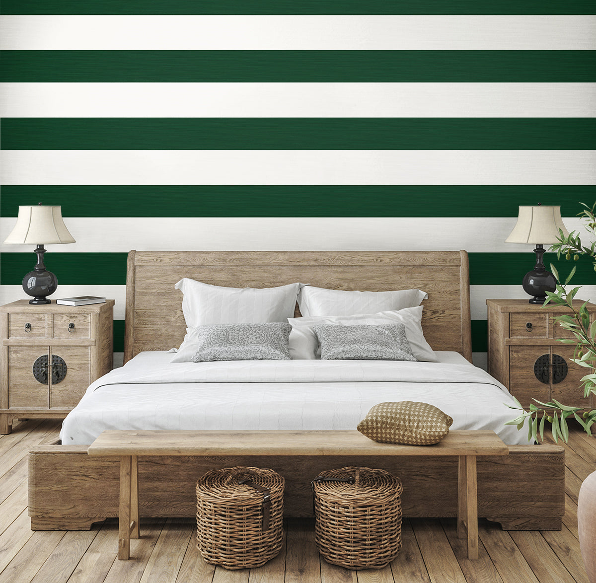 Dylan Striped Stringcloth Marine Green by Summer House Striped Wallpaper – Seabrook Designs SC21004