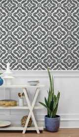 Talia Botanical Medallion Black and White by Summer House Geometric Wallpaper – Seabrook Designs SC21300