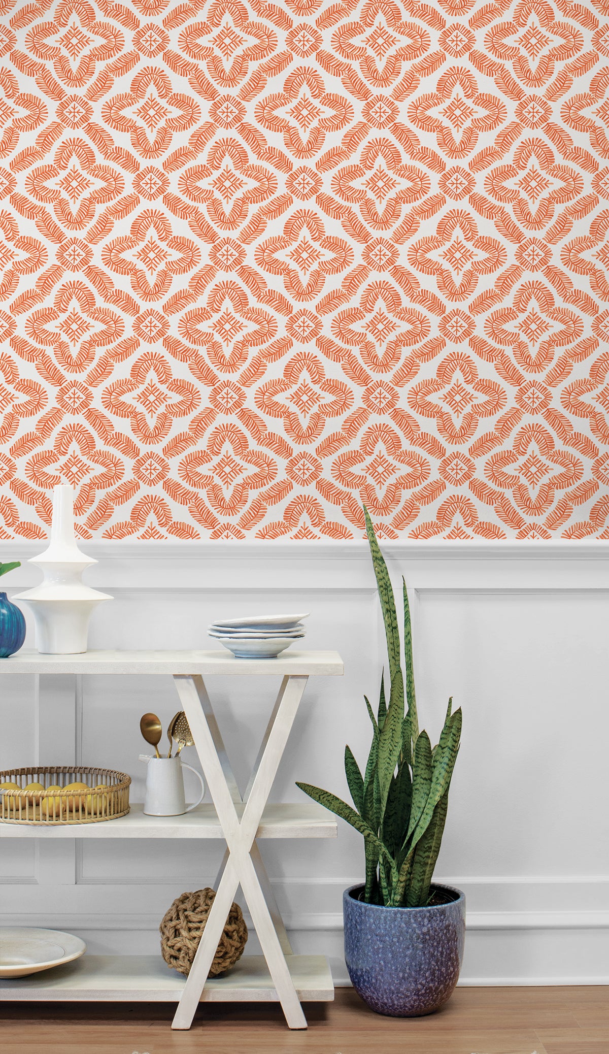 Talia Salmon by Summer House Botanical Medallion Wallpaper – Seabrook Designs SC21301