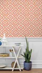 Talia Salmon by Summer House Botanical Medallion Wallpaper – Seabrook Designs SC21301