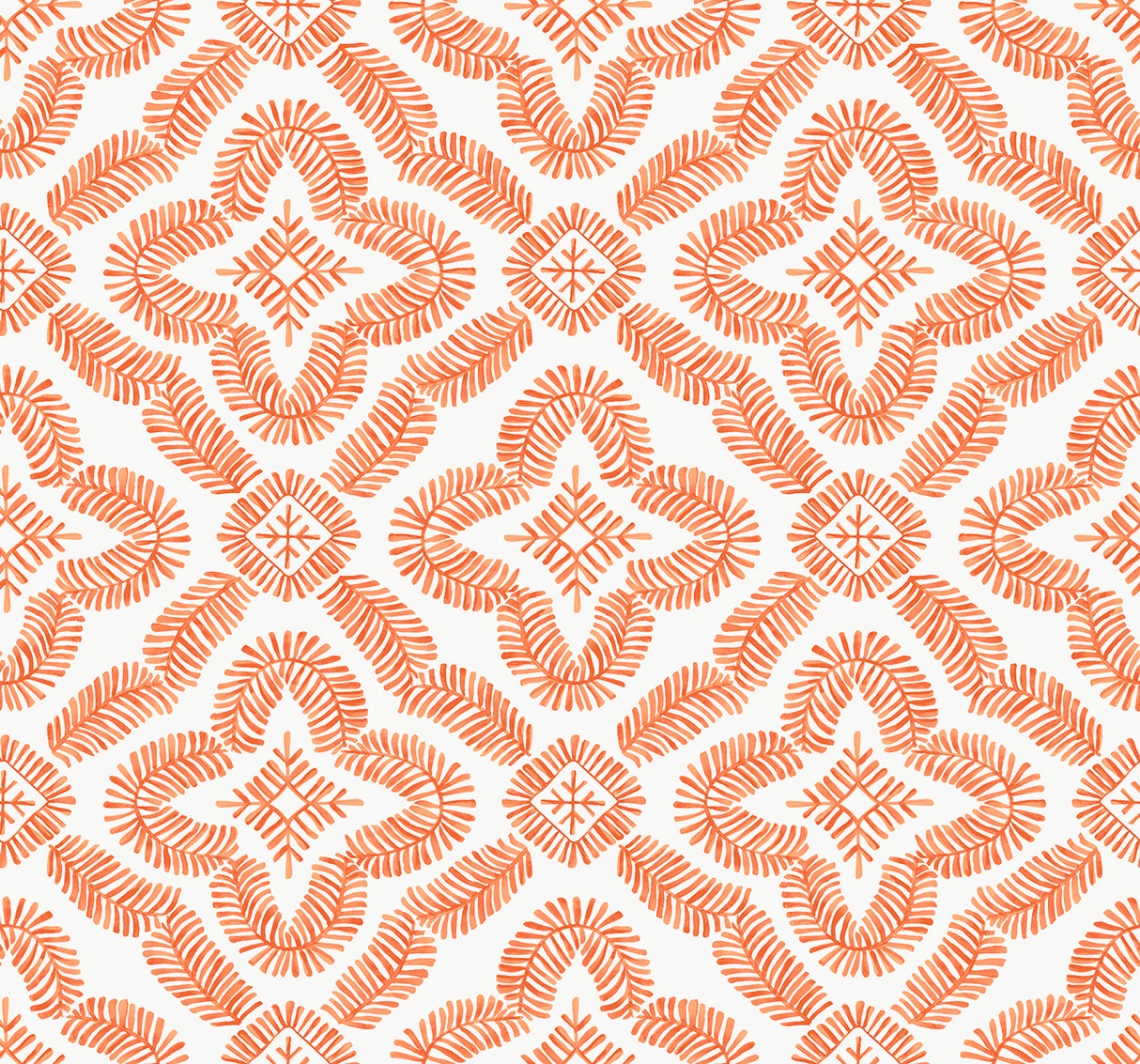 Talia Botanical Medallion wallpaper in salmon/orange on a light ground