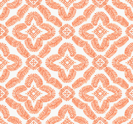 Talia Botanical Medallion wallpaper in salmon/orange on a light ground