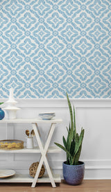 Talia Botanical Medallion Breezy Blue by Summer House Geometric Wallpaper – Seabrook Designs SC21302