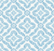Blue geometric botanical medallion wallpaper pattern on an off-white ground
