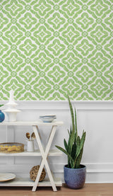 Talia Botanical Medallion Kiwi Green by Summer House Geometric Botanical Wallpaper – Seabrook Designs SC21304
