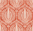 Cyrus Harvest wallpaper in red terracotta with white botanical medallions inside a hexagon trellis pattern